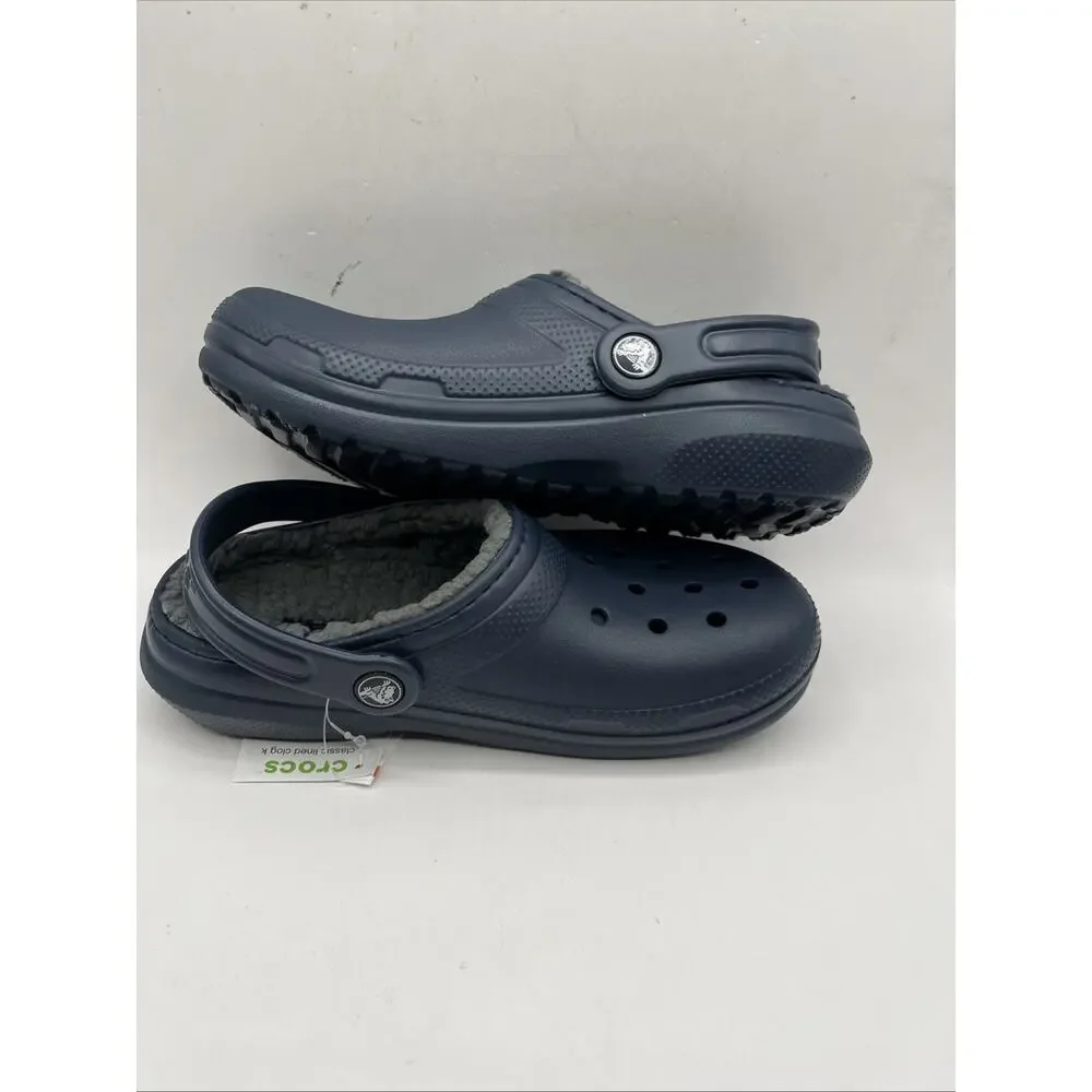 Crocs Unisex Classic Lined Winter Clog Size US J3 Little Kids Navy Blue Shoe NWT